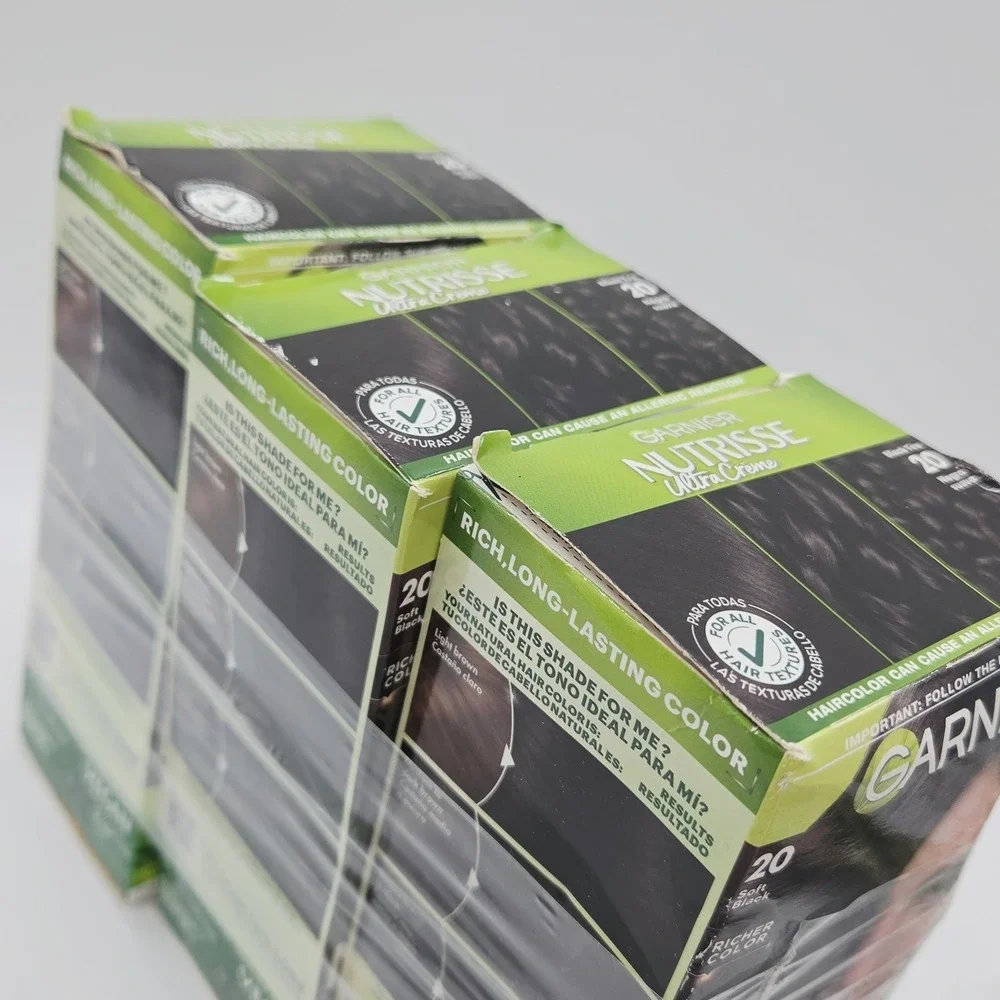 3x Garnier Nutrisse Nourishing Creme Hair Color #20 Black Tea Soft Black *READ*